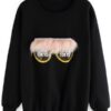 Black Round Neck Eye Patterned Sweatshirt ZNF08