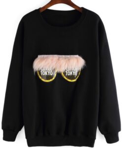 Black Round Neck Eye Patterned Sweatshirt ZNF08