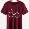 Burgundy Glasses Print T-shirt
