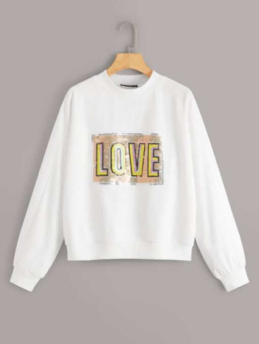 Contrast Sequin Letter SweatshirT ZNF08