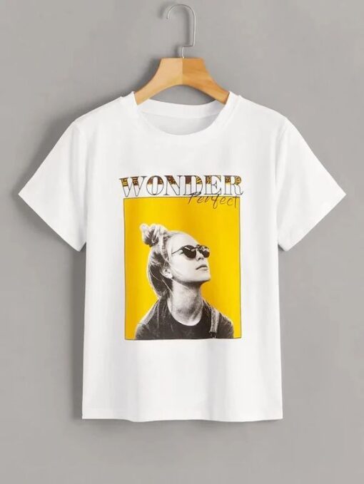 Figure And Letter Print Tee T-Shirt ZNF08