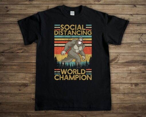 Social Distancing World Champion Sasquatch T-shirt, Vintage Bigfoot Shirt, Funny Sasquatch Gift for Him, Unisex