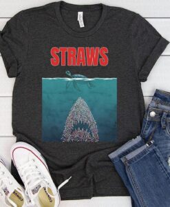 Straws Turtles Jaws Shark TShirt ZNF08