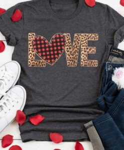 Valentine Plaid Leopard Printed Love Heart T-Shirt ZNF08